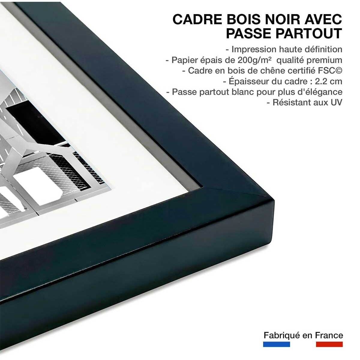 Affiche urbaine balcons sur angle Affiche + cadre en bois - Noir