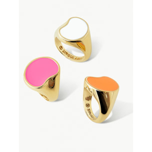 Anillo Signet Bean Neon Pink Enamel Baño Oro