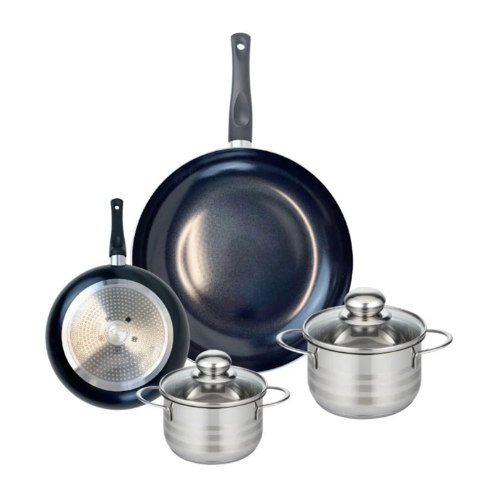 Ensemble de 2 Poêles de cuisson 20 et 32 cm et 2 faitouts 14 et 16 cm Elo Prima Brillant