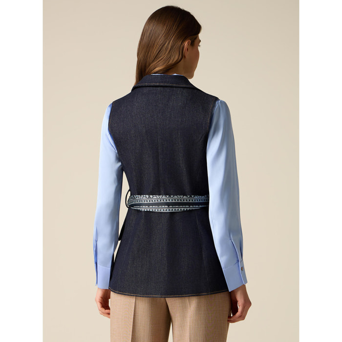 Oltre - Gilet in denim con cintura foulard - Blu