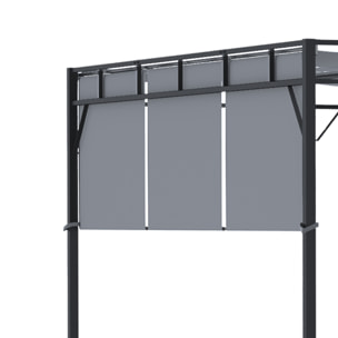 Pergola rétractable dim. 3L x 3l x 2,2H m structure acier époxy anticorrosion noir triple toile polyester haute densité gris