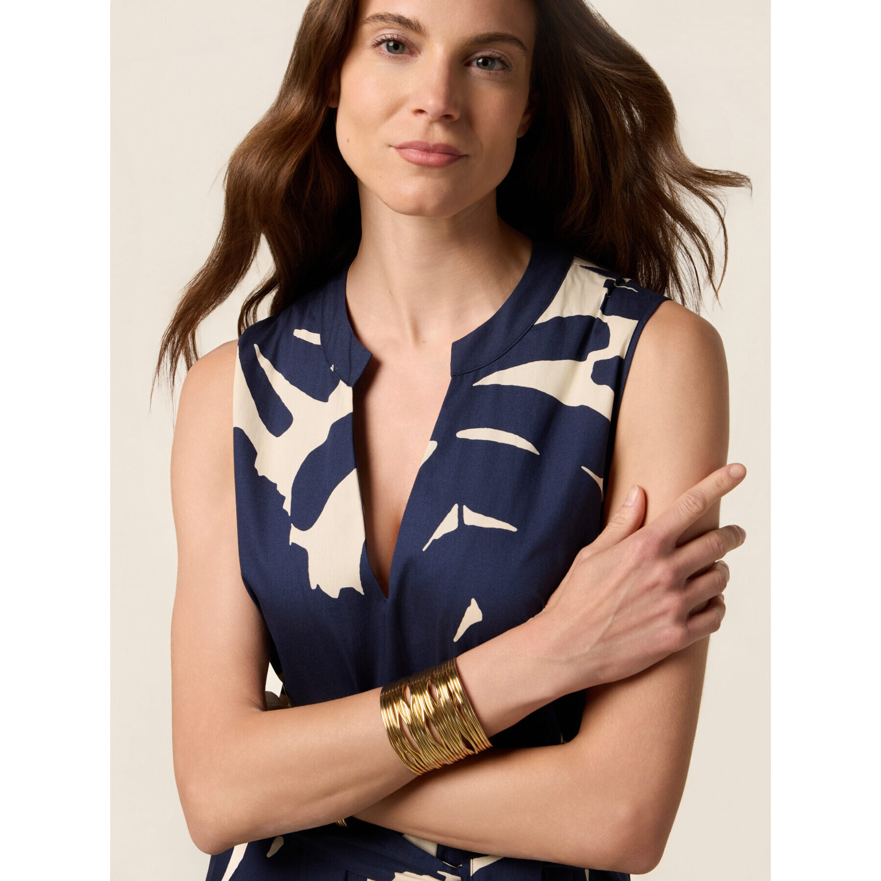 Oltre - Vestido flare en popelina estampada - Azul