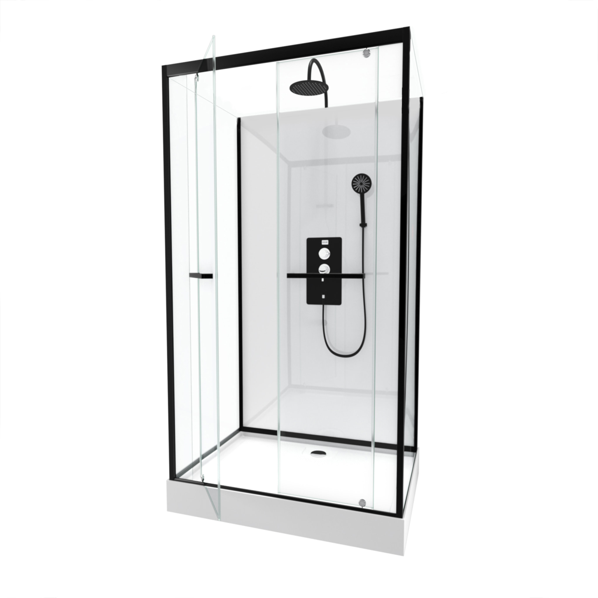 Cabine de douche rectangulaire 110x80x230cm - extra blanc et profilé noir mat - LUNAR