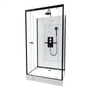 Cabine de douche rectangulaire 110x80x230cm - extra blanc et profilé noir mat - LUNAR