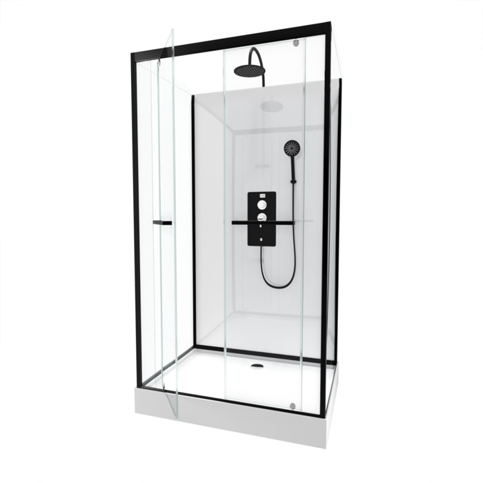 Cabine de douche rectangulaire 110x80x230cm - extra blanc et profilé noir mat - LUNAR