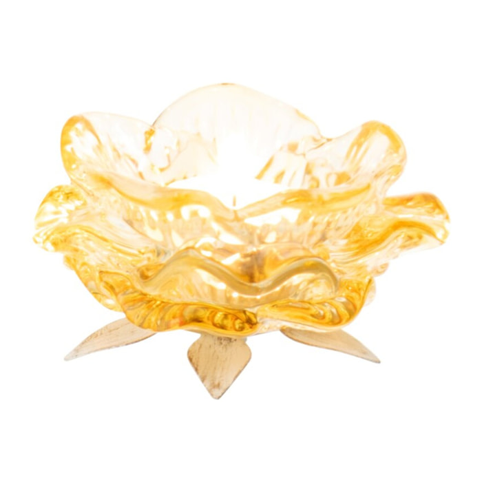 J-Line Photophore Fleur - verre - jaune - 2 pièces