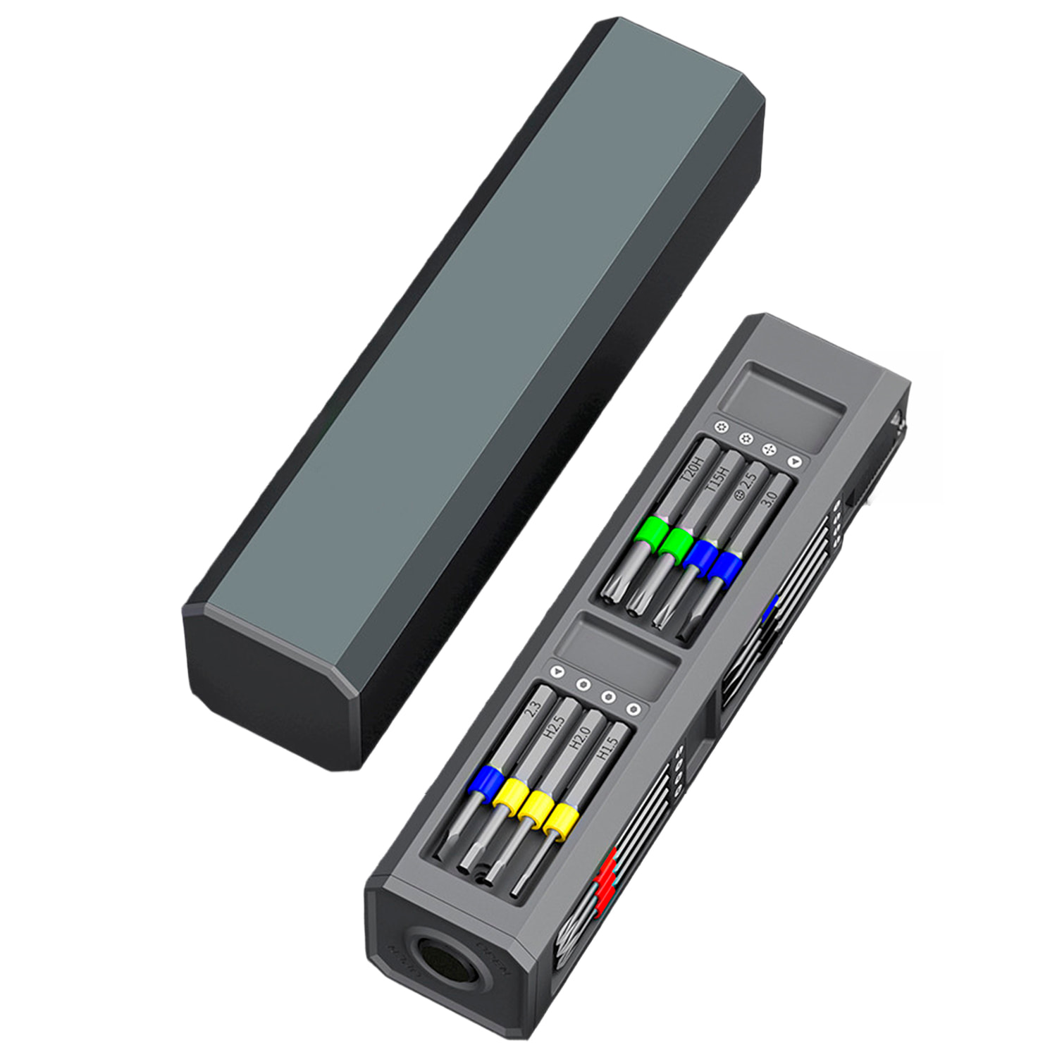 Juego de destornillador multifunción 31 en 1 con carcasa de aluminio y puntas de acero magnéticas.