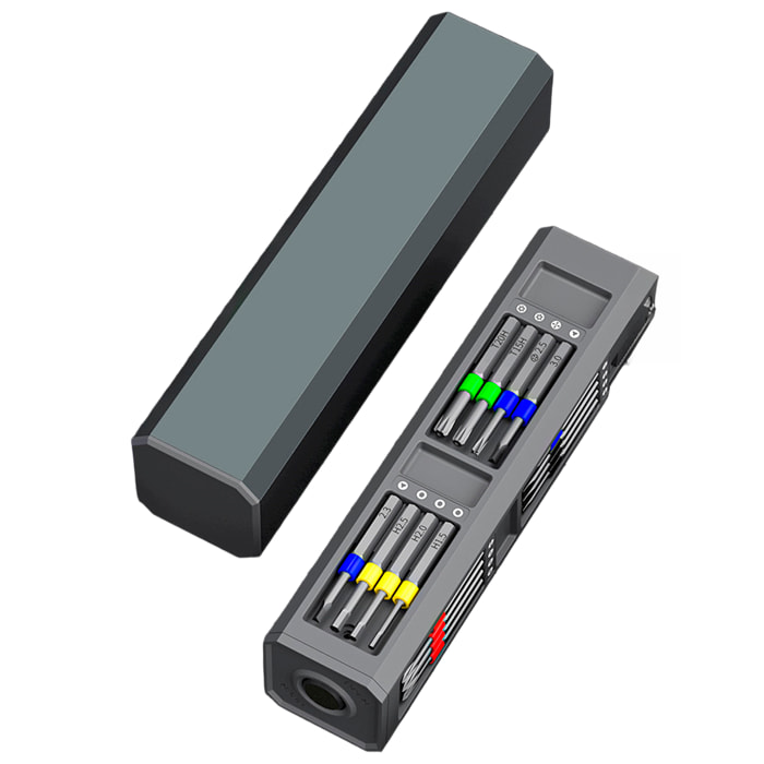 Juego de destornillador multifunción 31 en 1 con carcasa de aluminio y puntas de acero magnéticas.