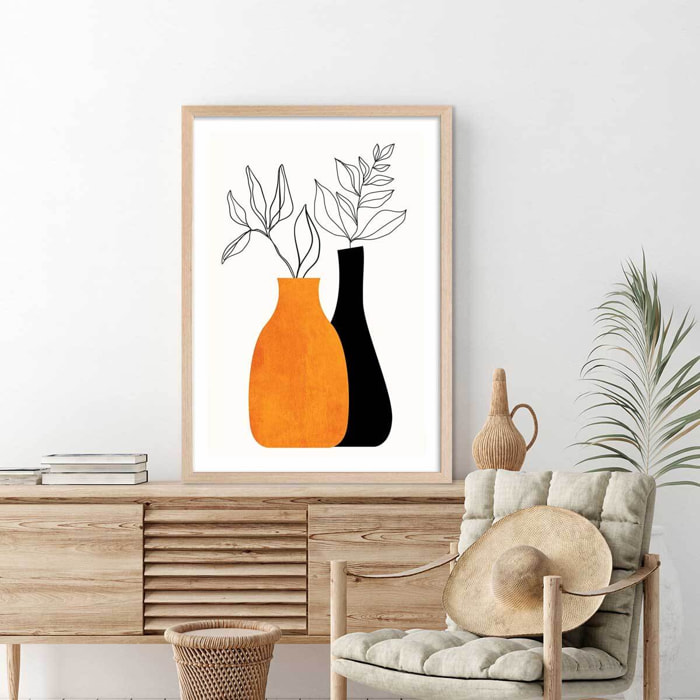 Affiche fleurs ""plante"" Affiche + cadre en bois - Chêne