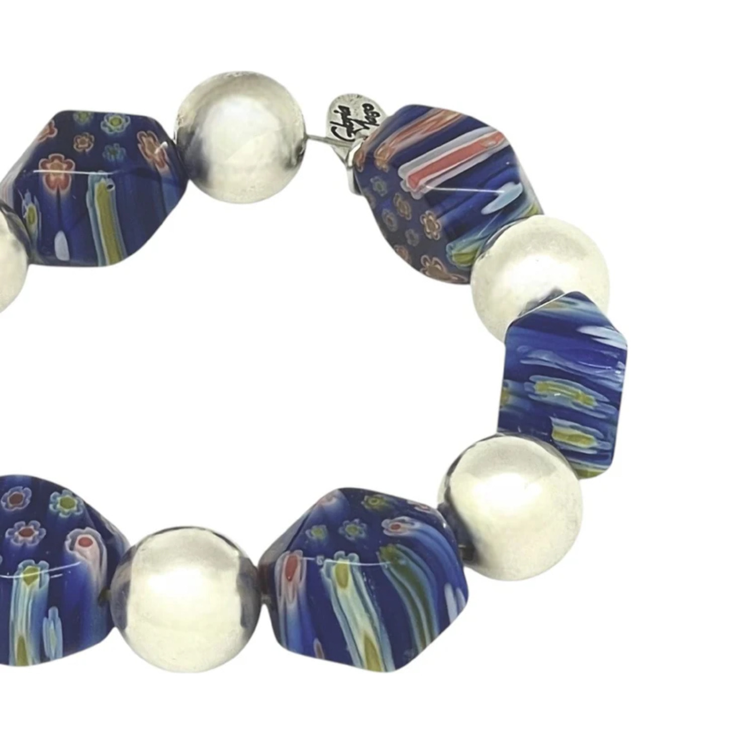 Pulsera elática Mirafiori irregular cristal Murano plata 10µ