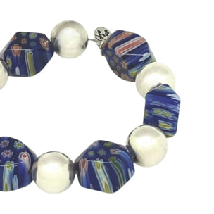 Pulsera elática Mirafiori irregular cristal Murano plata 10µ