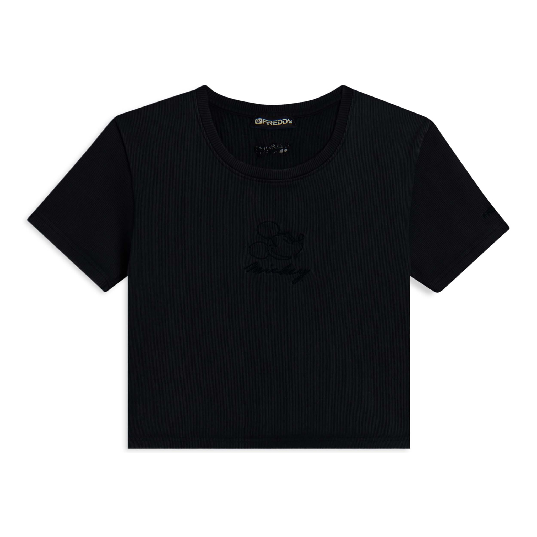 T-shirt cropped da donna in costina con ricami Disney