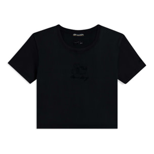 T-shirt cropped da donna in costina con ricami Disney