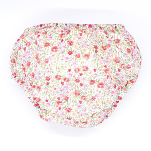 Cubrepañal estampado de flor roja. Elastico en la cintura y en las piernas.