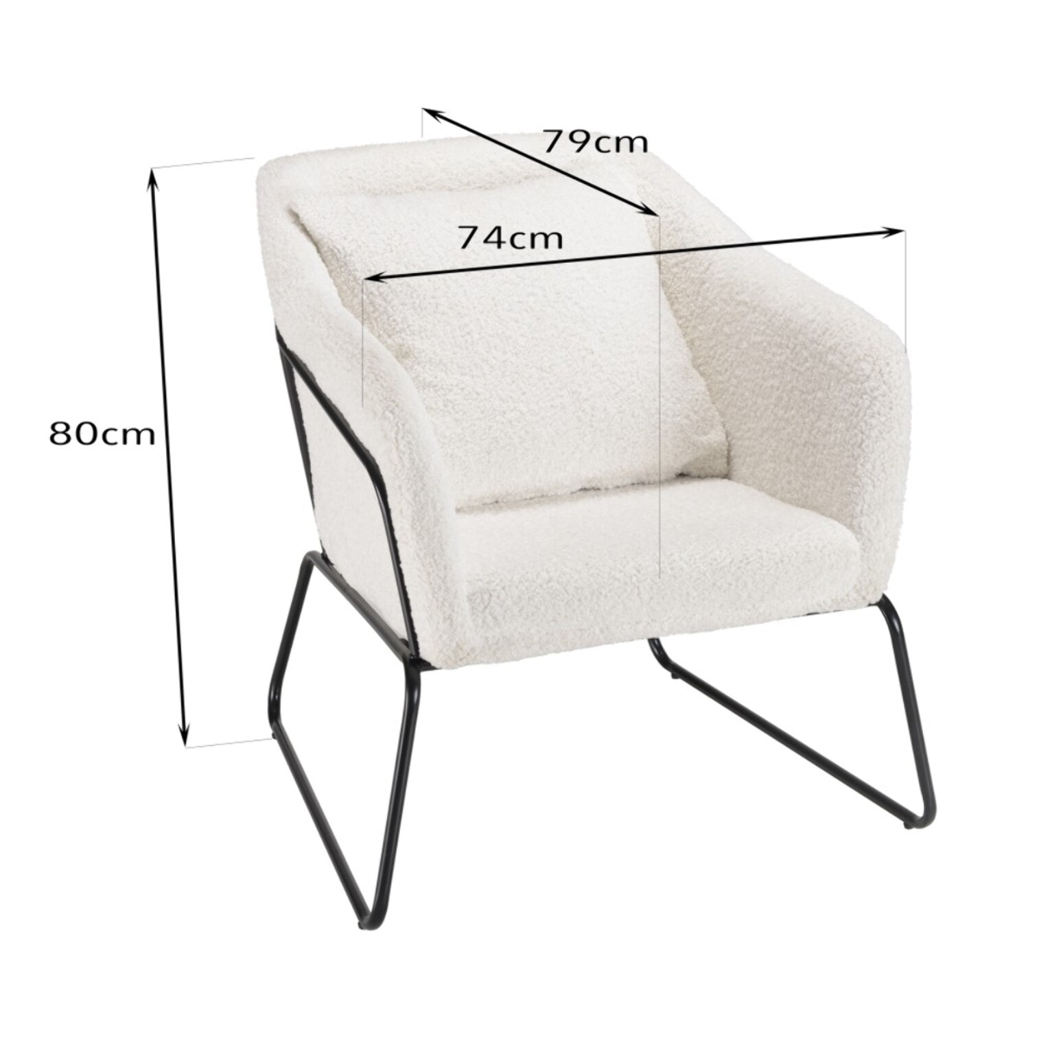AGATHE - Fauteuil tissu bouclette blanc pieds évasés métal noir