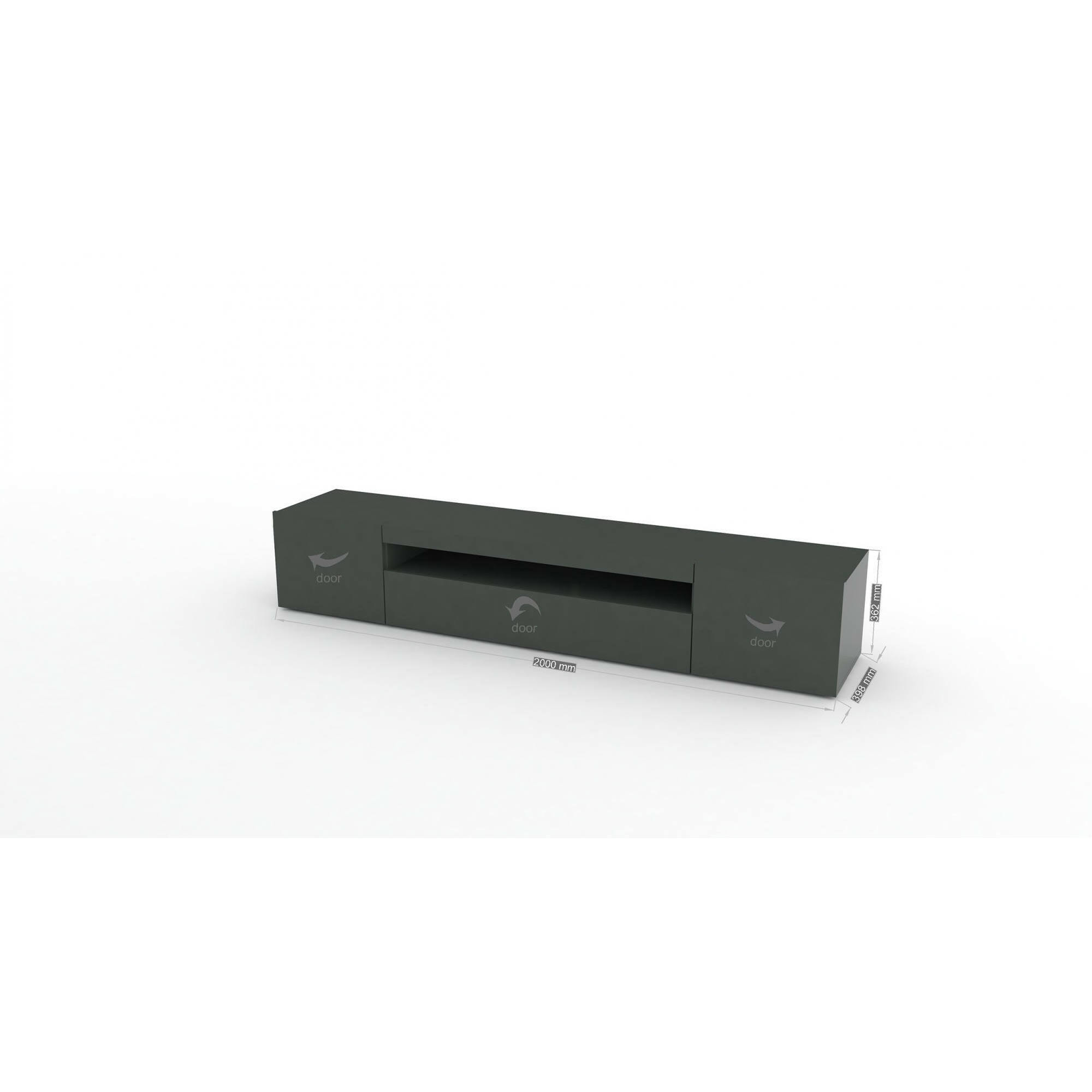 Mobile porta TV Amore, Credenza bassa da soggiorno a 3 ante, Base porta televisione, 100% Made in Italy, cm 200x40h37, Antracite lucido, con luce LED