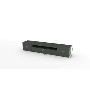 Mobile porta TV Amore, Credenza bassa da soggiorno a 3 ante, Base porta televisione, 100% Made in Italy, cm 200x40h37, Antracite lucido, con luce LED