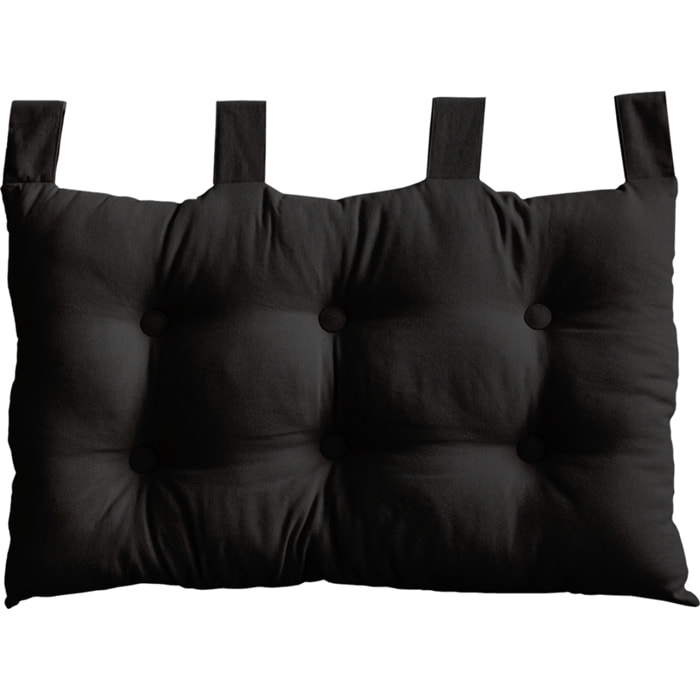 Coussin tête de lit en coton et pattes boutonnées - Noir