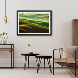 Affiche nature collines brumeuses Affiche + cadre en bois - Noir