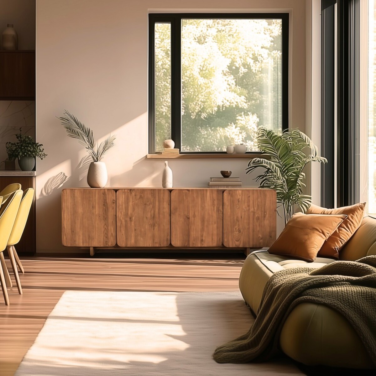 SIXTINE - Buffet 4 portes 200x65cm en bois de teck recyclé