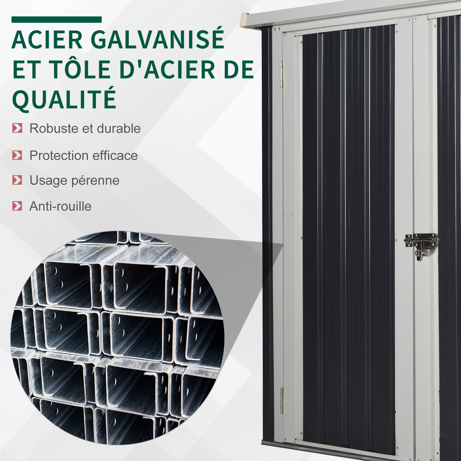 Abri de jardin - remise pour outils - abri vélo - tôle acier noir blanc