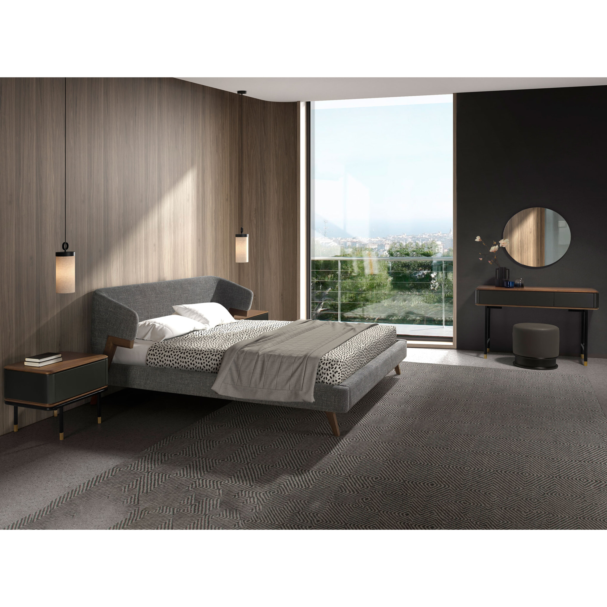 Puff con asiento tapizado en polipiel en gris oscuro sus patas de madera de mdf en negro 43x43x42cm