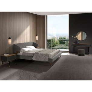 Puff con asiento tapizado en polipiel en gris oscuro sus patas de madera de mdf en negro 43x43x42cm