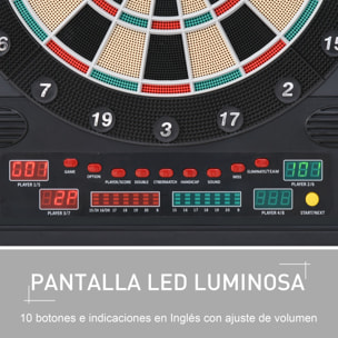 Diana Electrónica Digital hasta 8 Jugadores con 12 Dardos y 30 Puntas con Pantalla LED Puertas 27 Juegos Distintos y 202 Variantes 51x6,5x57 cm Negro