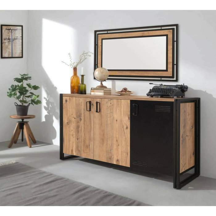 Credenza Dragusi, Buffet da soggiorno, Madia da salotto, Dispensa da cucina, 140x45h80 cm, Quercia e Nero