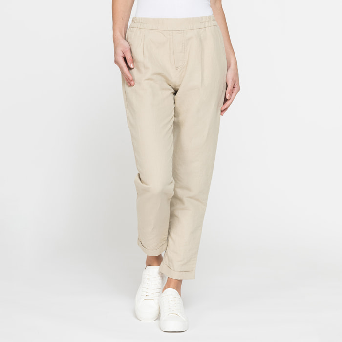 PANTALONI CROPPED IN MISTO LINO