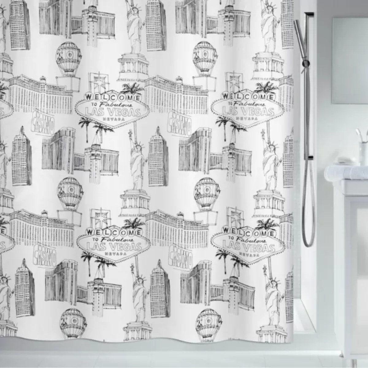Rideau de douche Polyester VEGAS Noir & Blanc Spirella