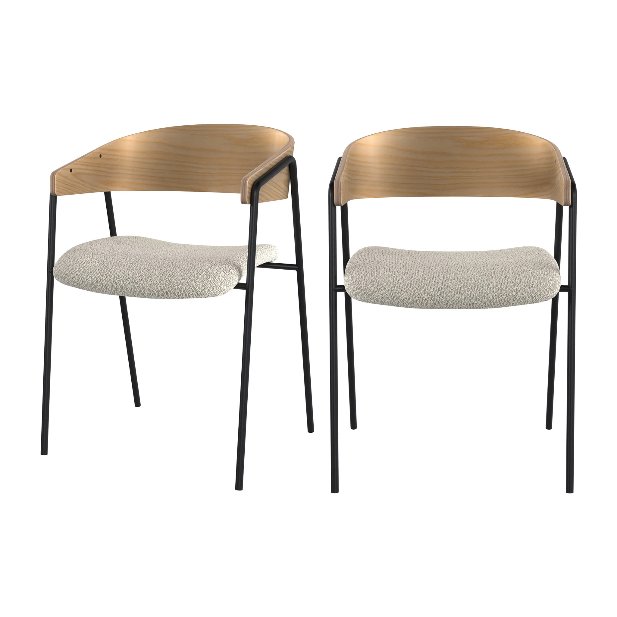 Lot de 2 chaises en tissu bouclé blanc et bois de chêne - Esmée