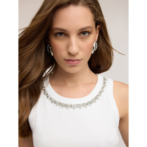Motivi - Top con strass en el escote - Blanco