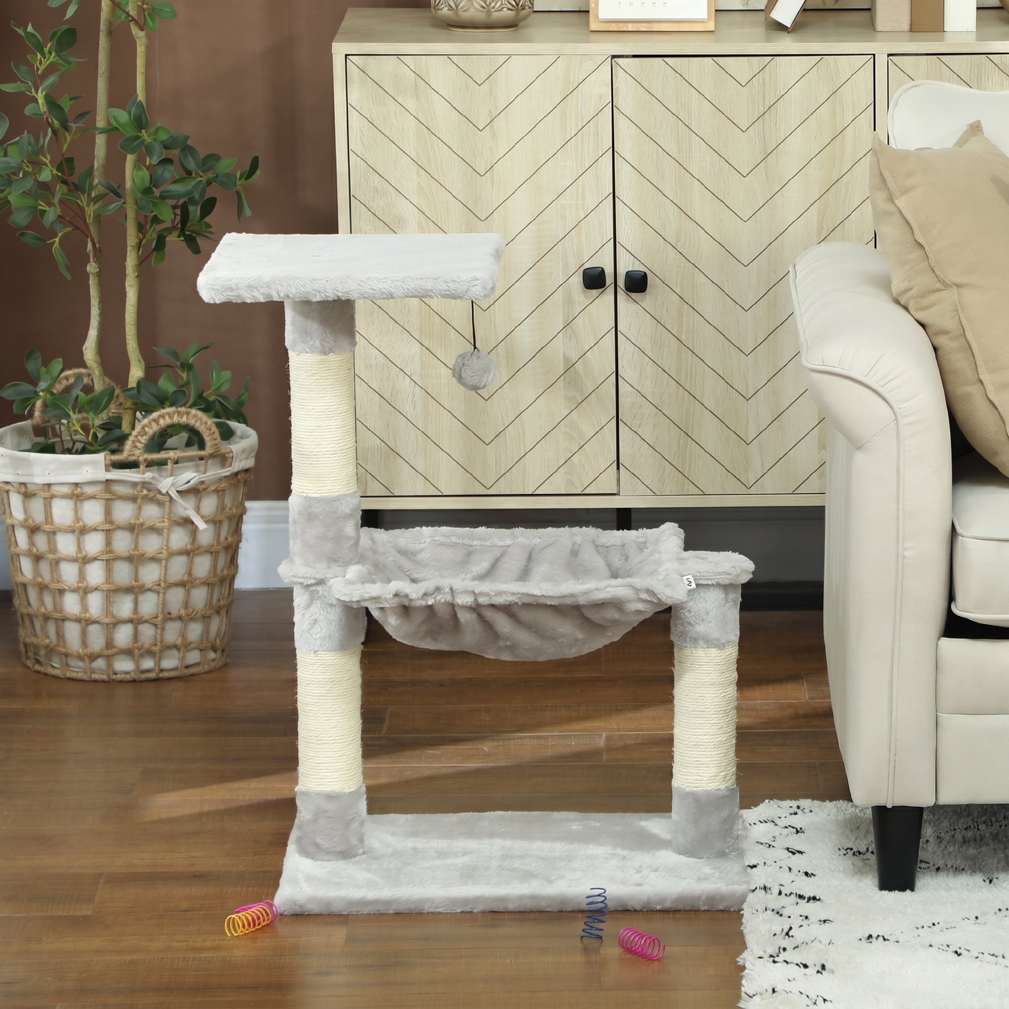 Árbol Rascador para Gatos Torre para Gatos 50x36x70 cm Centro de Actividad con Hamaca Plataforma Postes de Sisal y Bola Colgante Gris Claro