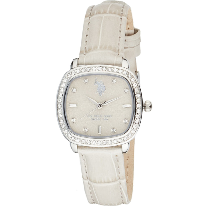 Orologio U.S. Polo Assn. con cinturino in pelle grigio chiaro