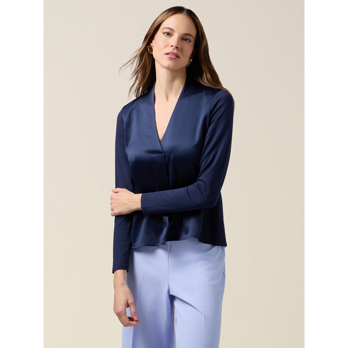 Oltre - T-shirt bimaterica maniche lunghe - Blu