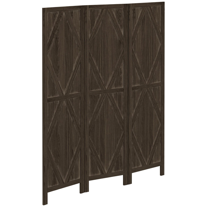 Paravent intérieur 3 panneaux style campagnard chic - séparateur de pièce avec croisillons - bois de paulownia brun effet vieilli