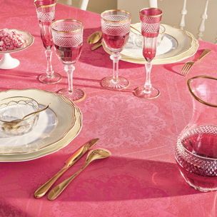 Chemin de table pur coton motif jacquard rose Mille rosaces framboise