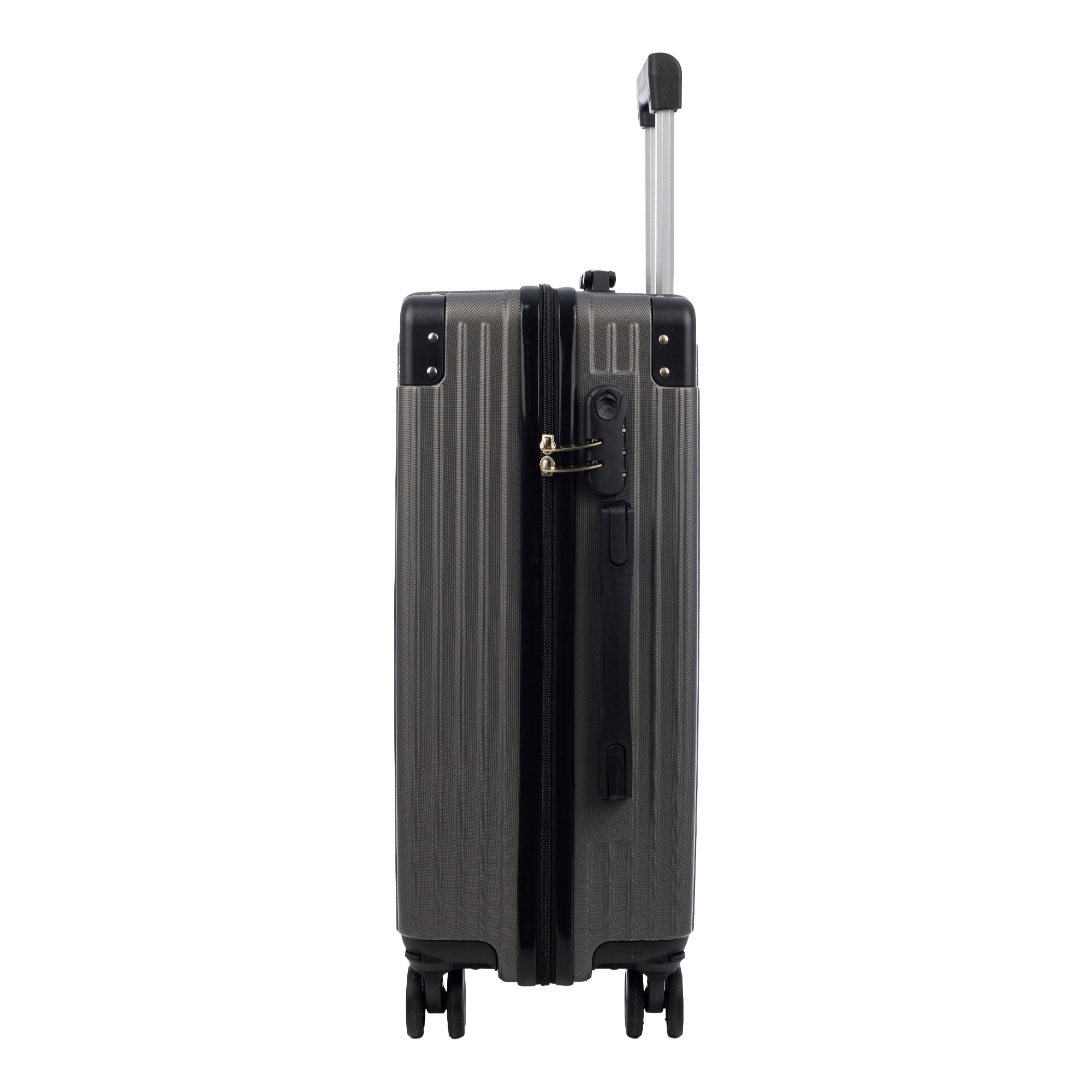 Juego de 3 maletas Trolley, en material ligero ABS de alta resistencia con esquinas reforzadas. Cerradura numérica y 4 ruedas dobles extraíbles y giratorias 360°.