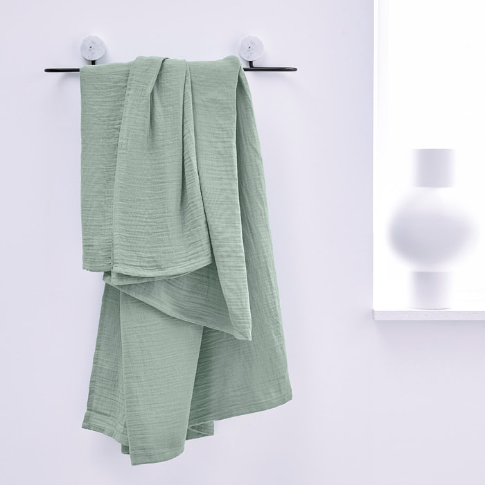 Plaid uni gaze de coton ESSENTIAL vert