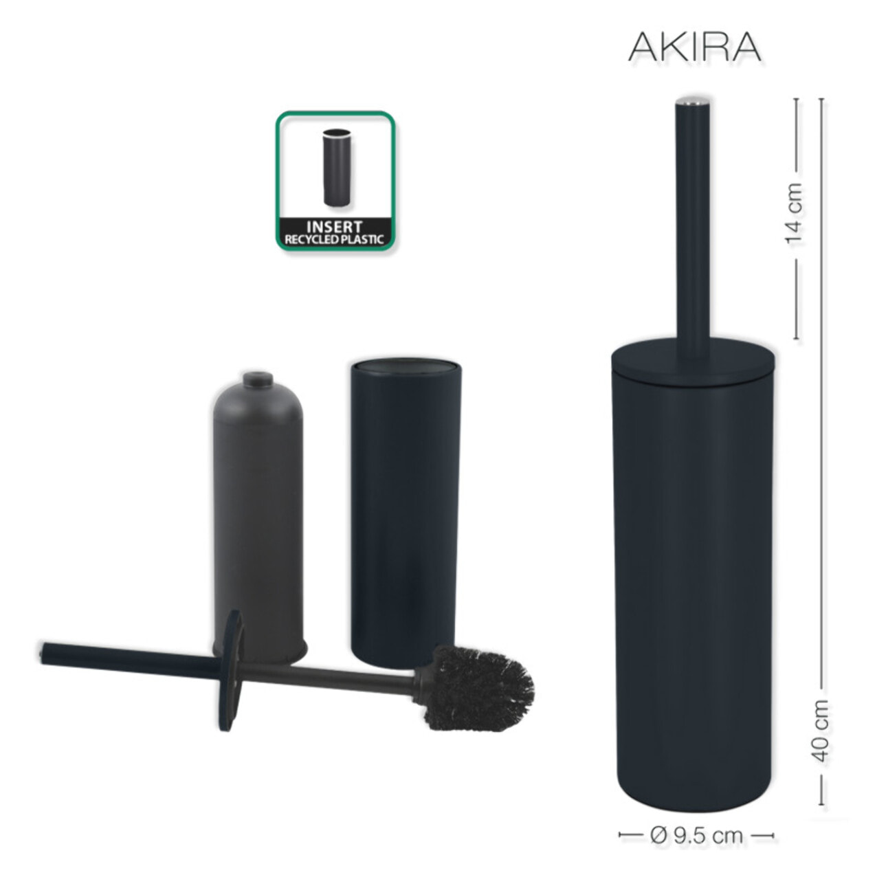 Brosse wc avec support Acier AKIRA Noir mat Spirella