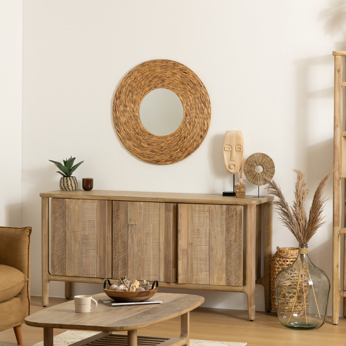 Miroir "Lorena" - métal et jacinthé - D75 cm