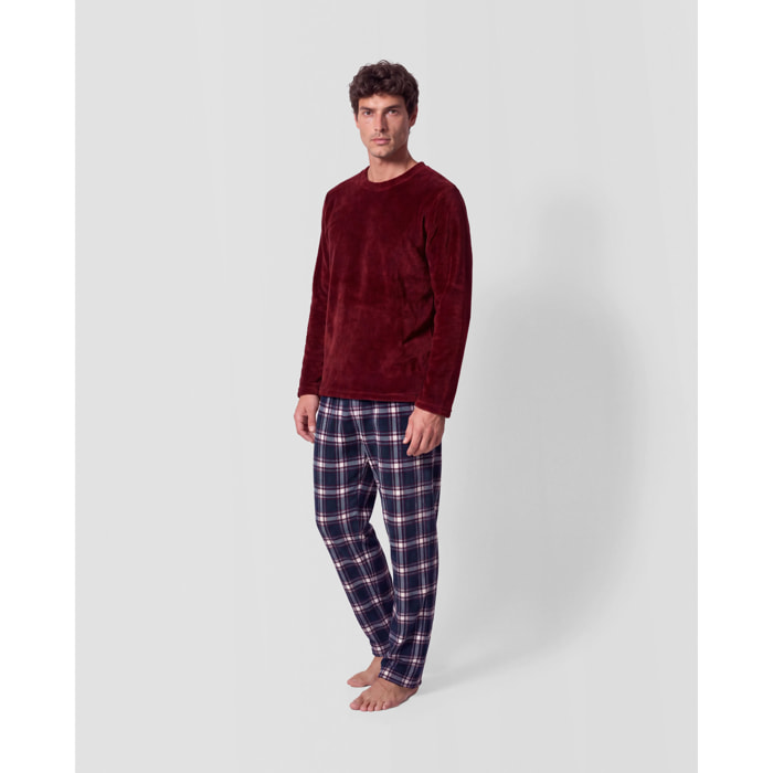 Pijama coral cuadro orena burdeos