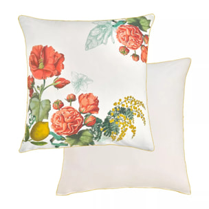 Taie d'oreiller percale de coton lavé imprimé rose jaune Citrons de menton romance