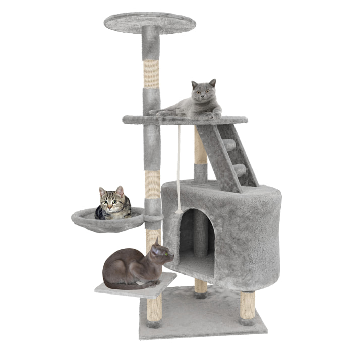 Albero per Gatto con Graffiatoio Cuccia Giocattolo Gatti Parco Giochi Tiragraffi in Sisal Naturale 120 x 55 x 40 Cm (Colore Grigio Figaro 30058)