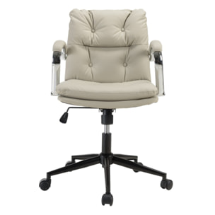 MINA - Chaise de bureau à roulettes cuir matelassé beige dossier carré