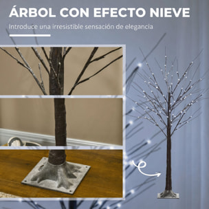 Árbol de Abedul Artificial 150 cm, Lámpara de Árbol con 96 Luces LED Blanco Frío, Nieve Falsa, Base Metálica, Decoración Navideña para Fiestas, Cumpleaños, Interiores, Marrón