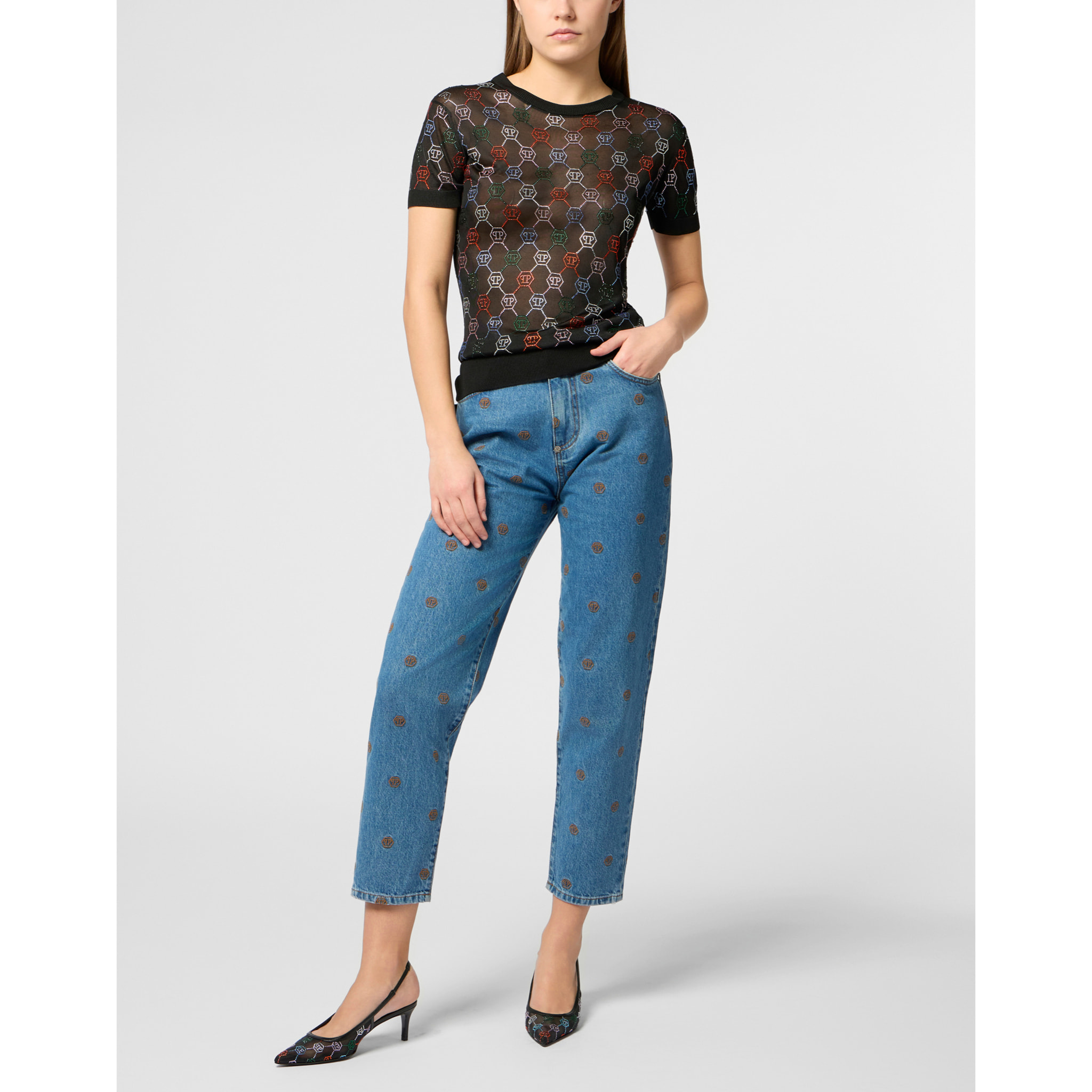 PHILIPP PLEIN Knitted Sexy Pure Fit T-Shirt Multicolor Monogram