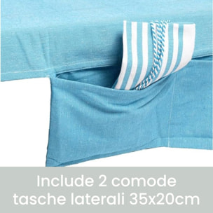 INTRECCI Telo Mare Lettino Blu in Cotone + Poliestere con Tasche ed Elastici, Ultra assorbente Lettino Spiaggia con Cuscino