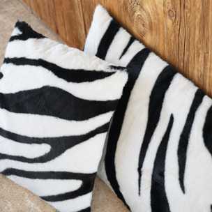 Coussin garni à motif zèbre avec dos en velours - Noir